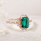 Vintage Lab Emerald 18K Yellow Gold Engagement Ring Whimsical Charm Bridal Ring