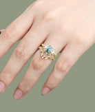 Unique floral engagement rings Emerald Cut Moss Agate Floral 18K Yellow Gold Wedding Ring Promise Bridal Set