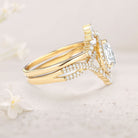Vintage floral engagement rings Pear Moissanite and Pearl Halo 18K Yellow Gold Infinity Ring Set