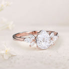 Unique Pear Moissanite 18K Rose Gold Engagement Ring Simple Cluster Bridal Ring
