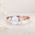Unique Pear Moissanite 18K Rose Gold Engagement Ring Simple Cluster Bridal Ring