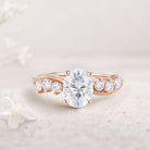 Unique Oval Moissanite 18K Rose Gold Engagement Ring Swirling Romance Bridal Ring