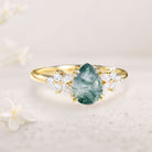 Vintage Pear Moss Agate Twisted 18K Yellow Gold Engagement Ring