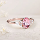Vintage Oval Lab Padparadscha Cluster 18K Rose Gold Engagement Ring 