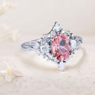 Vintage Briar Rose Oval Lab padparadscha and Moissanite 18K White Gold Engagement Ring Filigree Ring