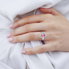 Vintage Briar Rose Oval Lab padparadscha and Moissanite 18K White Gold Engagement Ring Filigree Ring