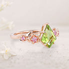 Unique Kite Peridot Blossom 18K Rose Gold Engagement Ring Charming Flora Bridal Ring