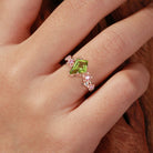 Unique Kite Peridot Blossom 18K Rose Gold Engagement Ring Charming Flora Bridal Ring