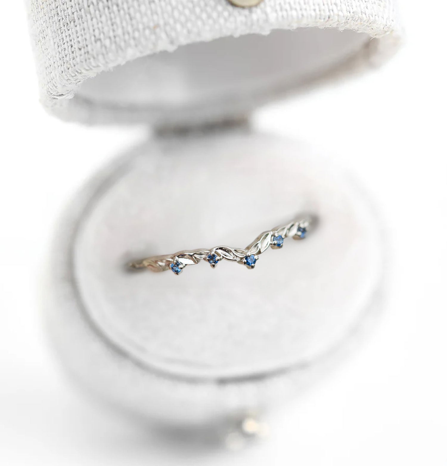 Unique floral engagement rings Round Lab Sapphire Wedding Band 18K White Gold  Engagement Ring