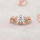 Vintage Floral Round Lab Grown Diamond 14K Yellow Gold Bridal Ring Set