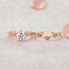 Vintage Floral Round Lab Grown Diamond 14K Yellow Gold Bridal Ring Set