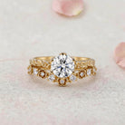 Vintage Floral Round Lab Grown Diamond 14K Yellow Gold Bridal Ring Set
