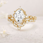 Vintage floral engagement rings Oval Moissanite 18K Yellow Gold Signature Ring Bridal Ring Set