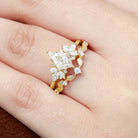 Unique floral engagement rings Kite Moissanite 18K Yellow Gold Butterfly Cluster Ring Set