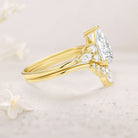 Unique floral engagement rings Pear Moissanite Bridal Ring Cluster 18K Yellow Gold Engagement Ring Set