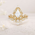 Vintage floral engagement rings Kite Moissanite Art Deco 18K Yellow Gold Engagement Ring Set