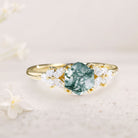 Unique Hexagon Moss Agate Simple 18K Yellow Gold Engagement Ring