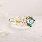 Vintage Princess Moss Agate 18K Yellow Gold Engagement Ring For Women