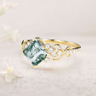 Vintage Princess Moss Agate 18K Yellow Gold Engagement Ring For Women