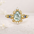 Unique floral engagement rings Moonlight Pear Moss Agate 18K Yellow Gold Engagement Ring