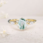 Unique Oval Moss Agate Twist Ring 18K Yellow Gold Engagement Ring