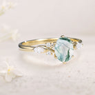 Unique Oval Moss Agate Twist Ring 18K Yellow Gold Engagement Ring