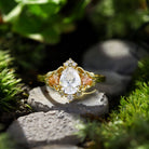 Unique Pear Moissanite Leaf Ring 18K Yellow Gold Engagement Ring
