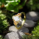 Unique Pear Moissanite Leaf Ring 18K Yellow Gold Engagement Ring