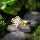 Unique Pear Moissanite Leaf Ring 18K Yellow Gold Engagement Ring