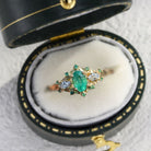 Unique Briar Rose Three Stone Oval Lab Emerald 18K Yellow Gold Engagement Ring