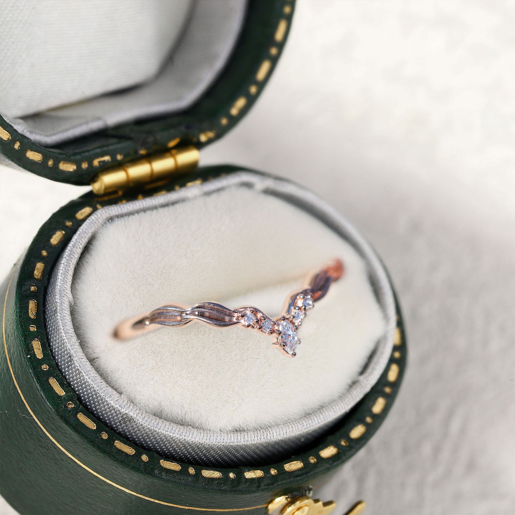Unique floral engagement rings Marquise Moissanite Wedding Band 18K Rose Gold Engagement Ring