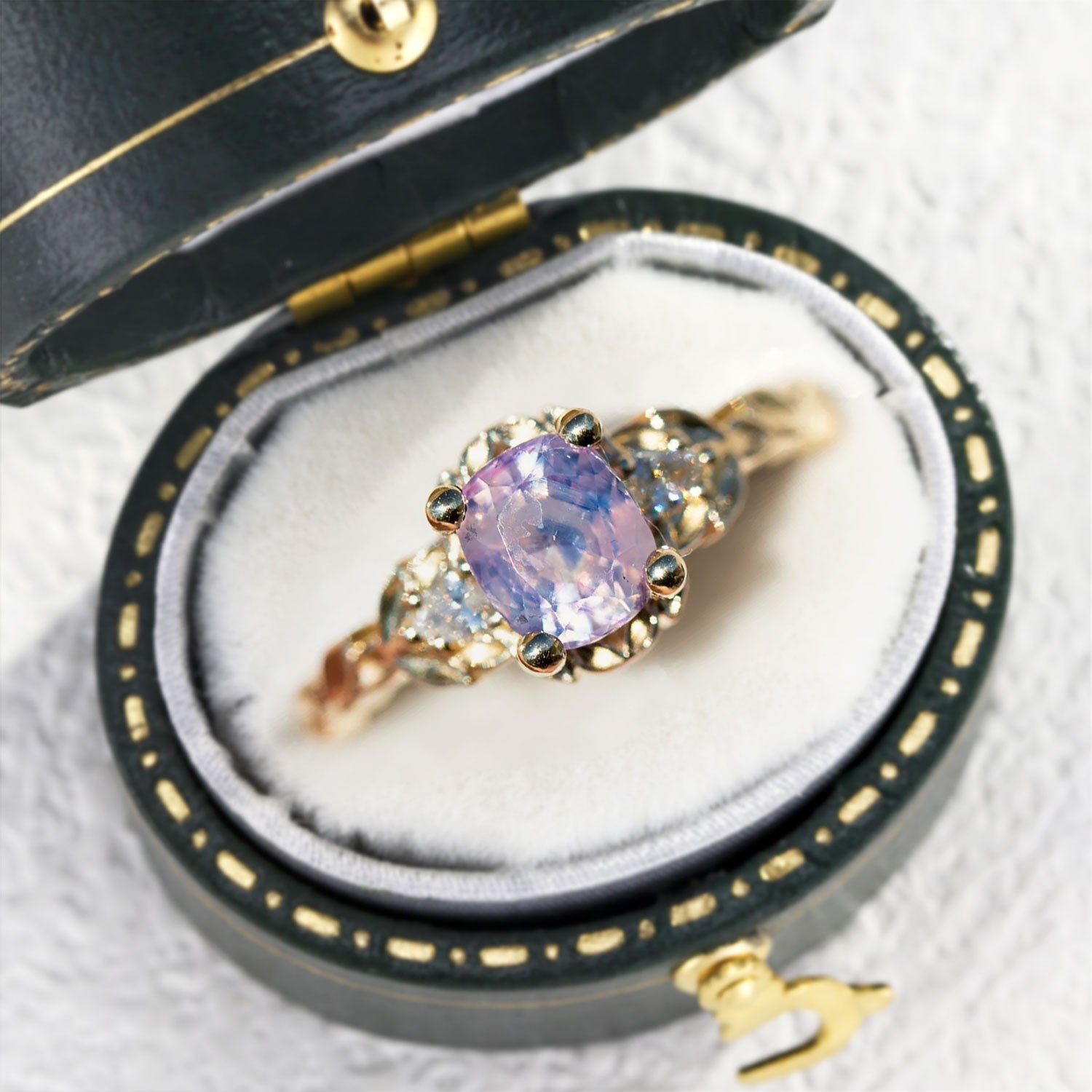 Oval Pink Sapphire Moissanite Engagement Ring - Orlina Jewelry
