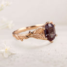 Unique floral engagement rings Oval Lab Alexandrite with Leaves 18K Yellow Gold Engagement Ring