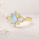 Unique floral engagement rings Kite Lab Opal Engagement Ring Leaf Flower Aquamarine 18K Yellow Gold Wedding Ring