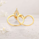 Unique floral engagement rings Moissanite Curved 18K Yellow Gold Engagement Ring Set