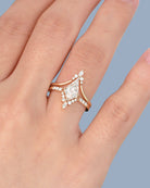Unique floral engagement rings Moissanite Curved 18K Yellow Gold Engagement Ring Set