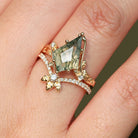 Unique floral engagement rings Kite Moss Agate Leafy 18K Yellow Gold Engagement Ring Set Bridal Set