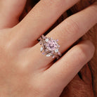 Unique floral engagement rings Round Lab Padparadscha and Moissanite 18K Rose Gold Engagement Ring Set