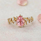 Vintage Botanical Pear Cut Pink Sapphire and Diamond 14K Rose Gold Engagement Ring