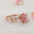 Vintage Botanical Pear Cut Pink Sapphire and Diamond 14K Rose Gold Engagement Ring