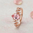 Vintage Botanical Pear Cut Pink Sapphire and Diamond 14K Rose Gold Engagement Ring