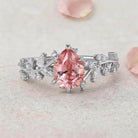 Vintage Botanical Pear Cut Pink Sapphire and Diamond 14K Rose Gold Engagement Ring