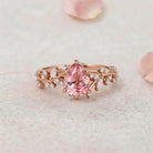 Vintage Botanical Pear Cut Pink Sapphire and Diamond 14K Rose Gold Engagement Ring