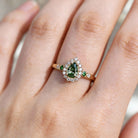 Pear Green Lab Sapphire Moissanite Halo Engagement Ring - Orlina Jewelry