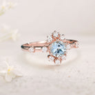 Unique Round Lab Aquamarine 18K Rose Gold Promise Ring For Women