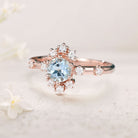 Unique Round Lab Aquamarine 18K Rose Gold Promise Ring For Women