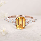 Vintage Emerald Cut Citrine 18K Rose Gold Engagement Ring for Women