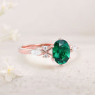 Unique Oval Lab Emerald Split Shank 18K Rose Gold Engagement Ring 