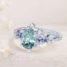Vintage Briar Rose Oval Green Lab Sapphire and Blue Sapphire 18K Rose Gold Engagement Ring Vine Ring