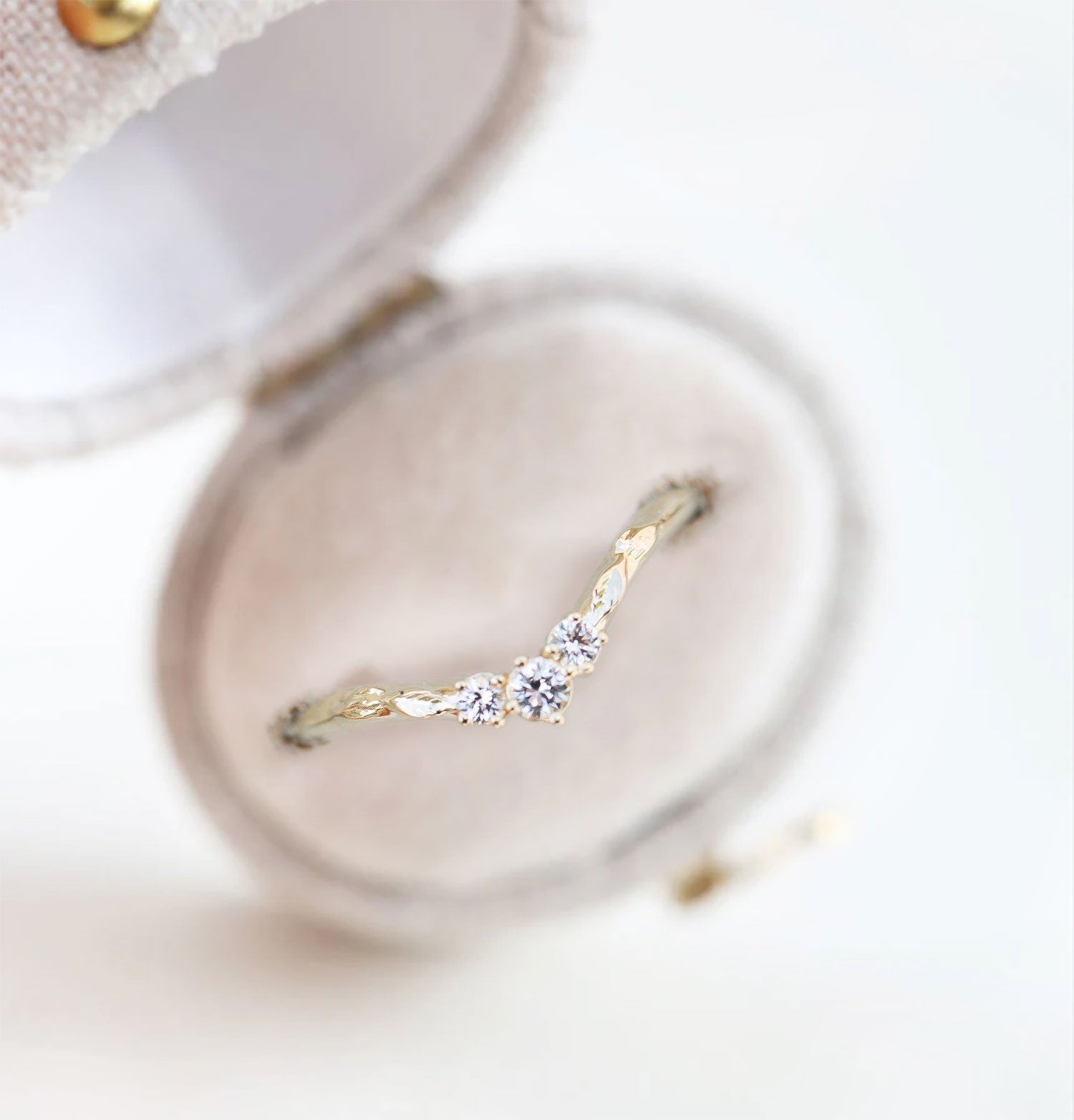 Unique Round Moissanite Wedding Band floral 18K Yellow Gold  Engagement Ring